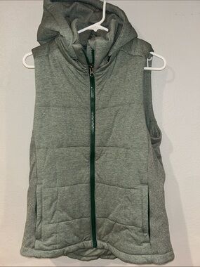 Athleta Sleeveless Hooded Puffer Vest - Heather Sage Green Sz L